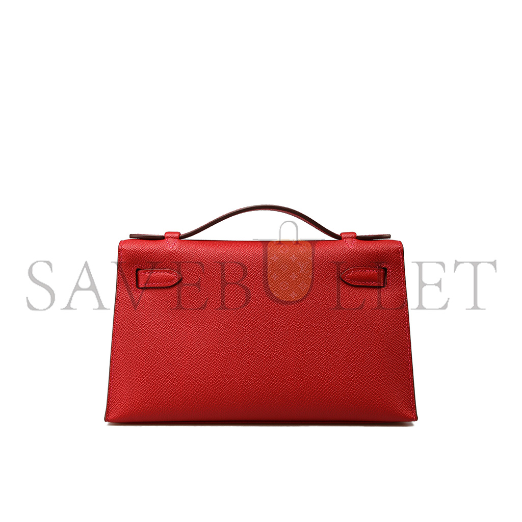 HERMES MASTER KELLY POCHETTE ROUGE CASAQUE EPSOM WITH PALLADIUM HARDWARE (22*14*7cm)